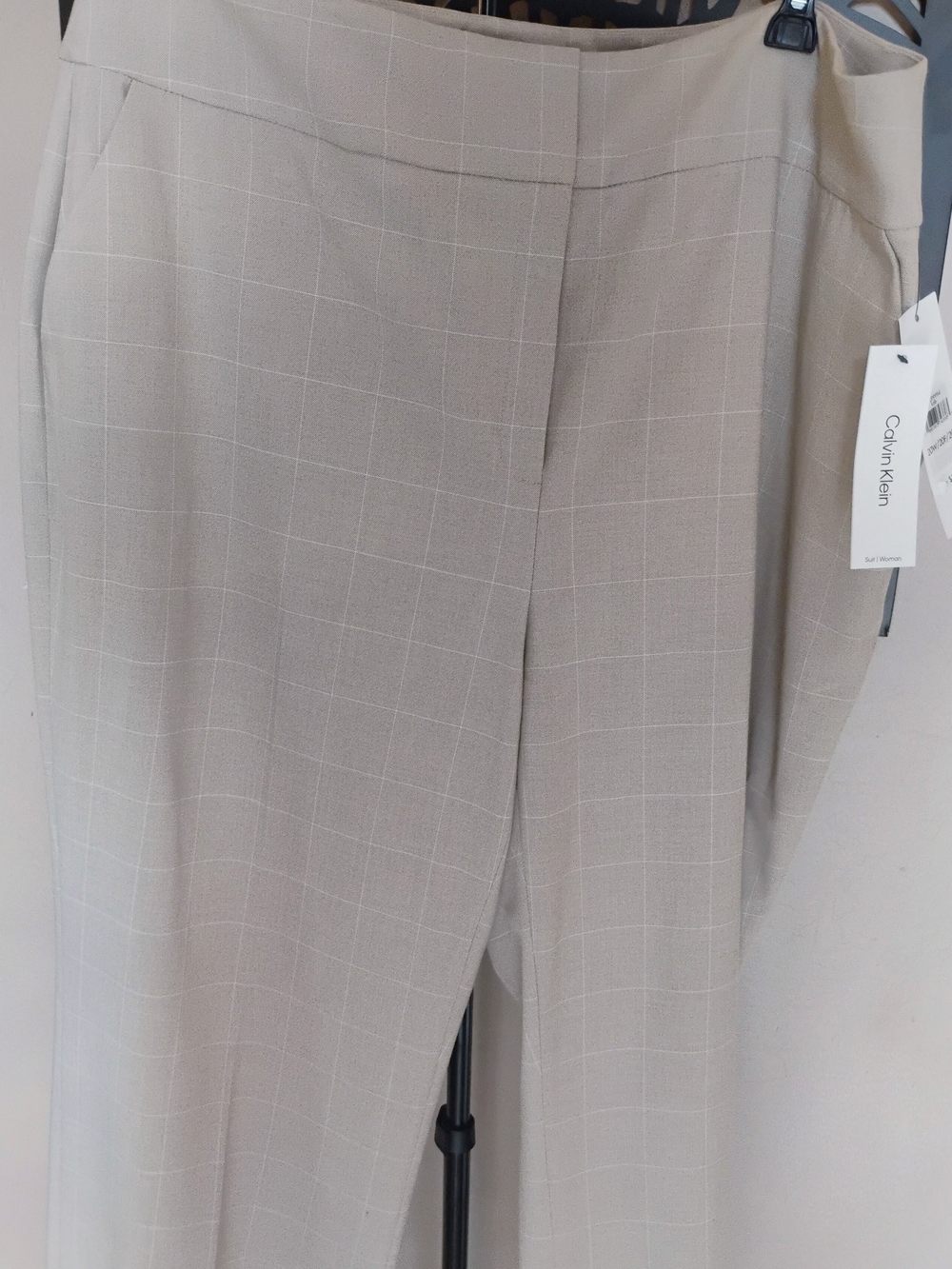 Calvin Klein Size 20W Tan Windowpane Straight-Leg Trousers